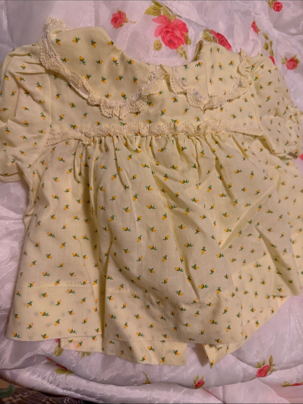 Yellow Floral Lace-Trim Girls' Blouse